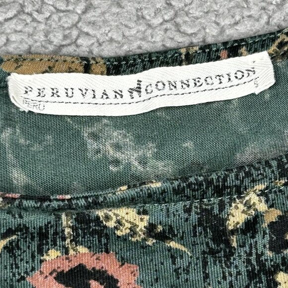 Peruvian Connection Dress Womens S Green Floral Long Sleeve Pima Cotton Modal - Picture 3 of 15